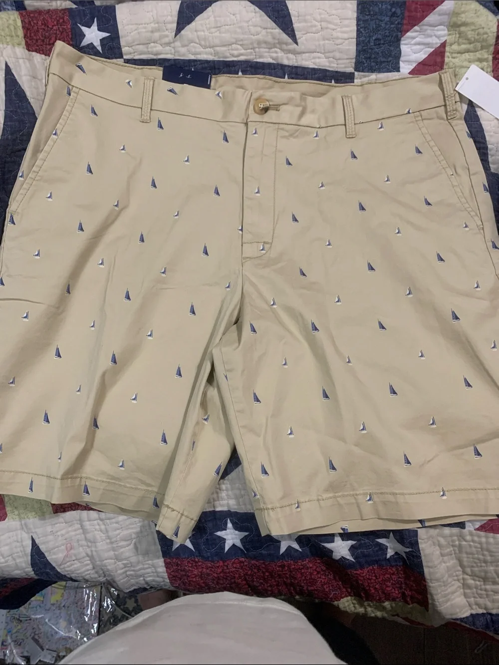 Izod Khaki Sailboat Embroidered Flat Front Shorts